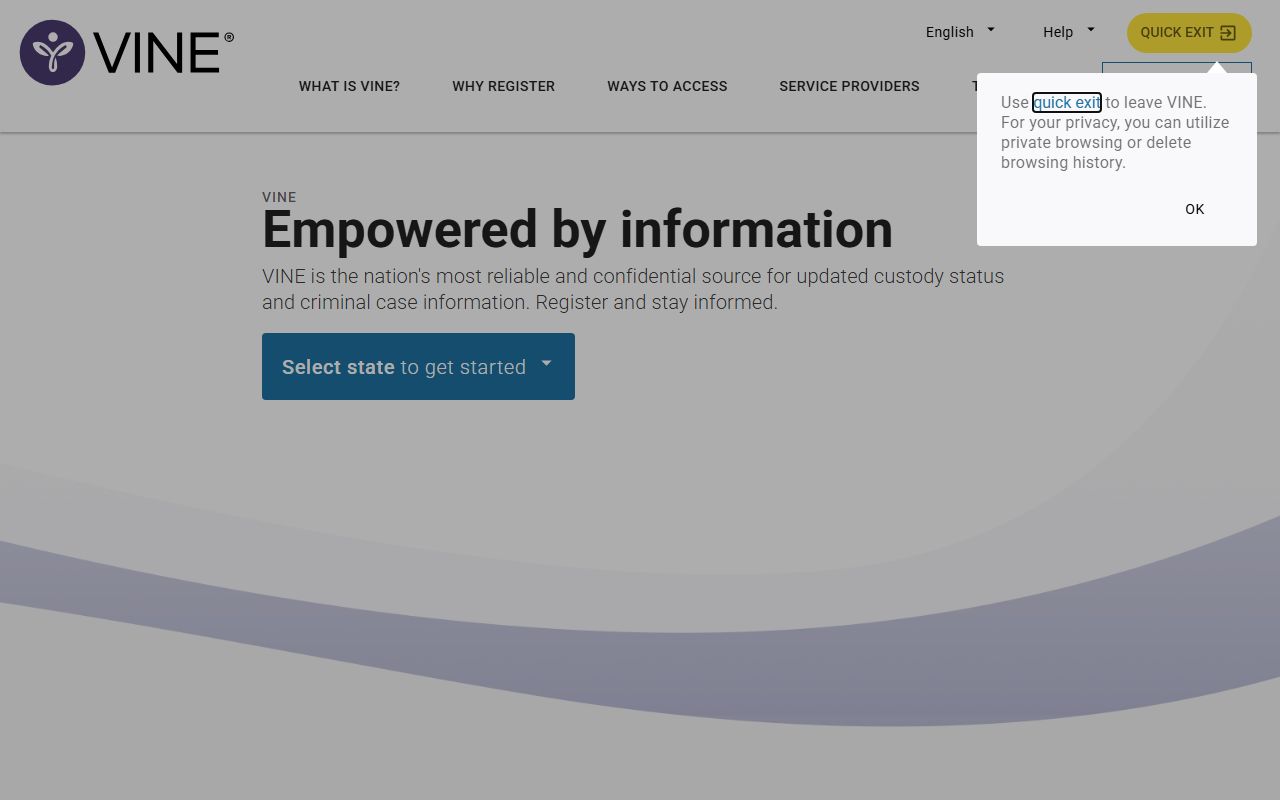 VINE national portal for Indiana inmate population notifications