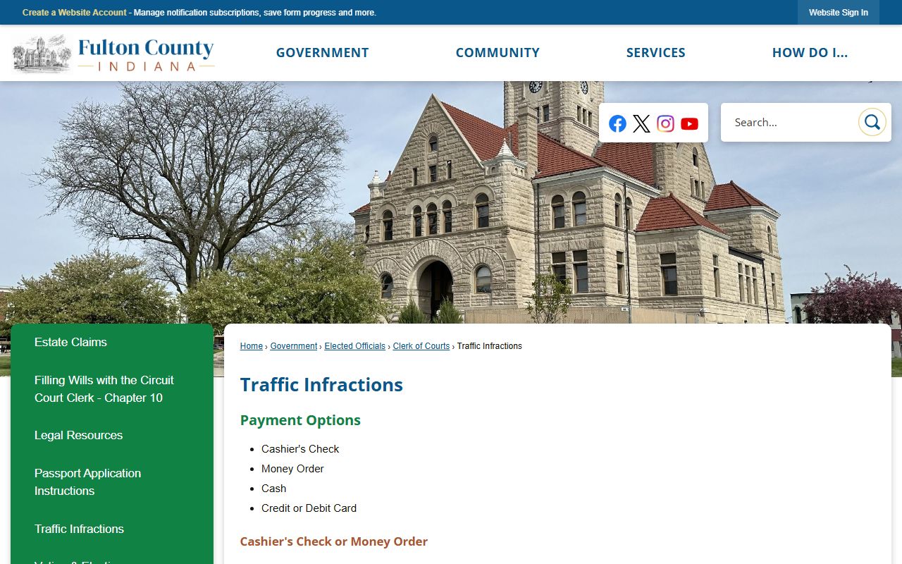 Fulton County Sheriff jail information page Indiana