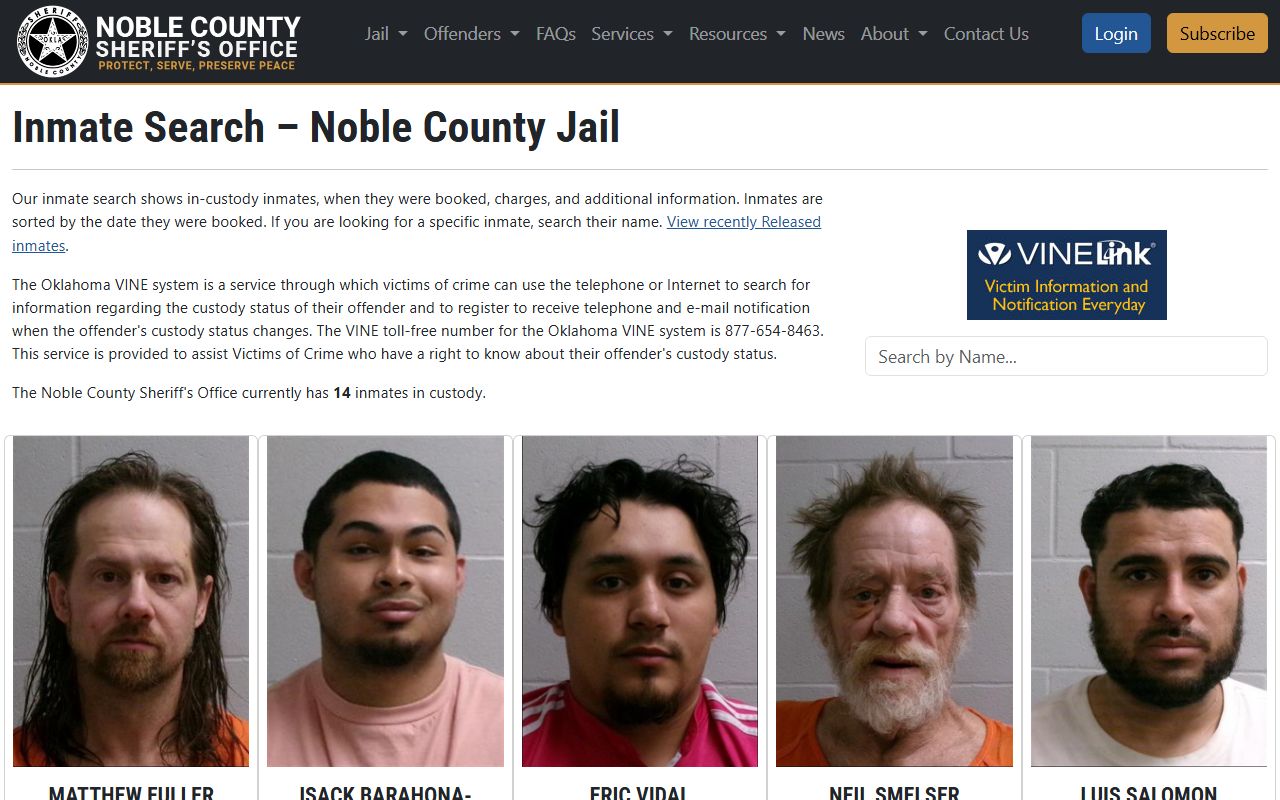 Noble County Sheriff's Office Albion Indiana inmate population search portal