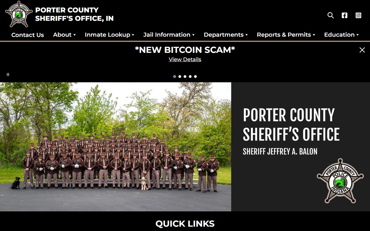 Porter County Sheriff Office Valparaiso Indiana inmate records