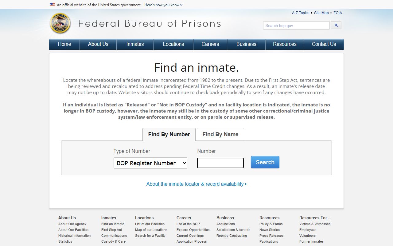 Federal Bureau of Prisons inmate locator for Indiana federal inmates