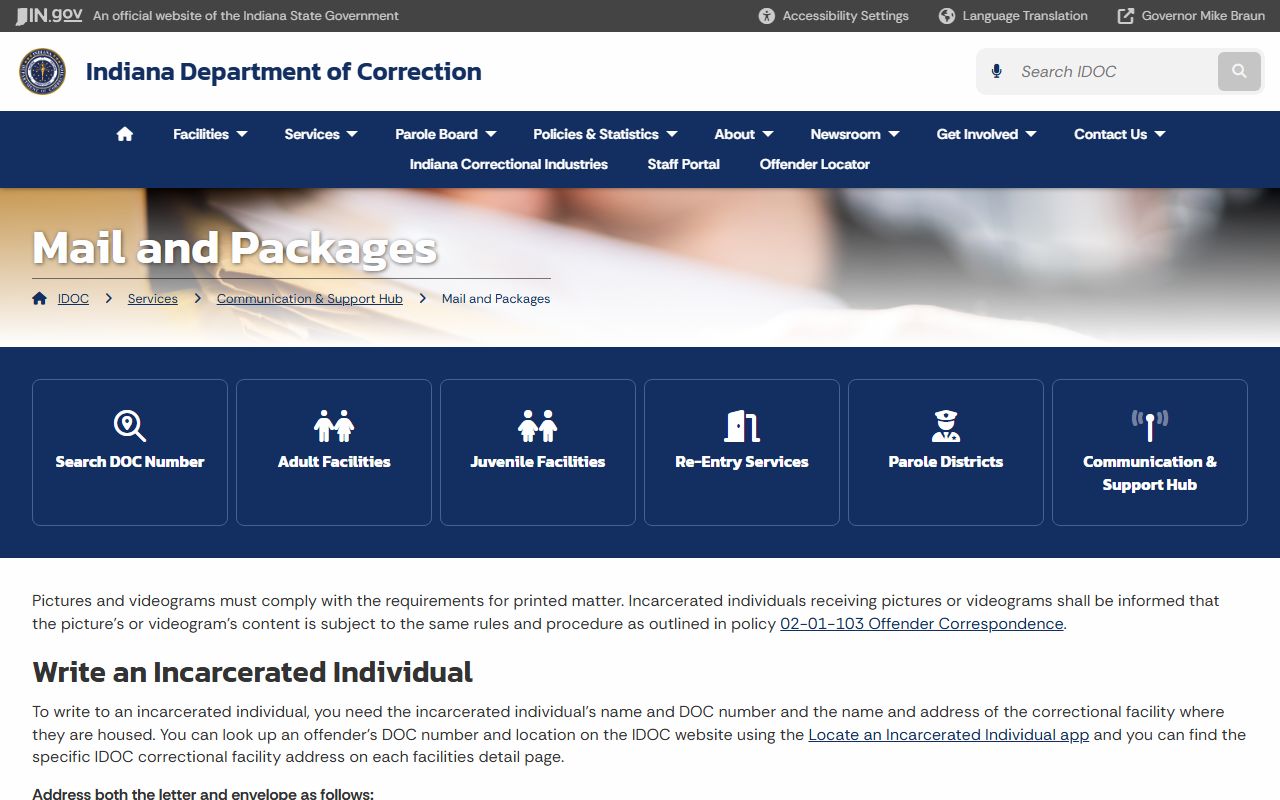 Indiana IDOC mail policies and procedures for inmate correspondence