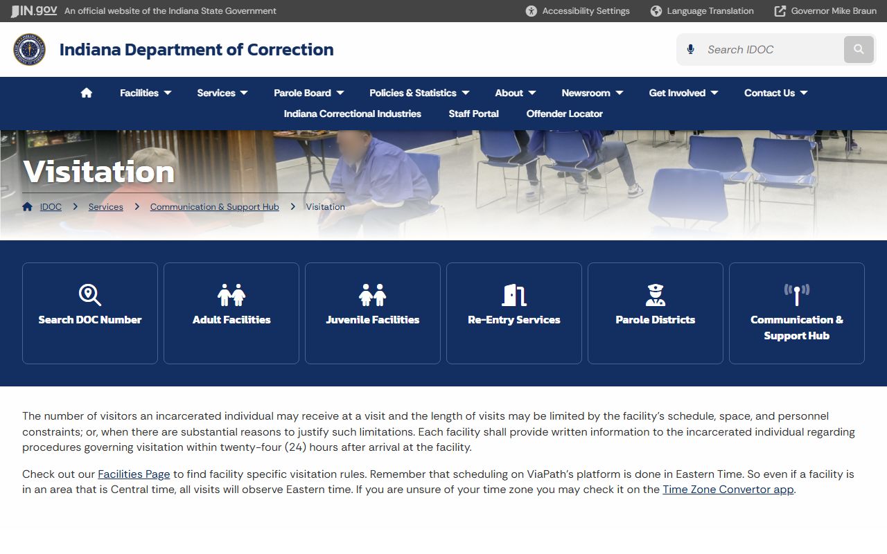 Indiana IDOC visitation information for state prison inmates